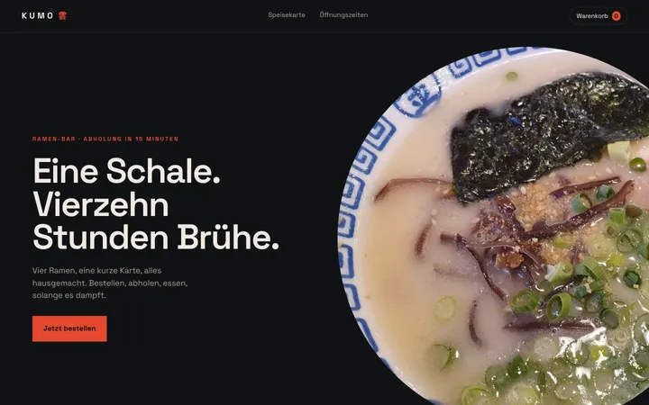 Kumo Ramen: home page on desktop