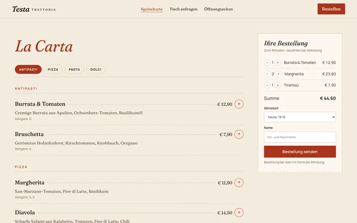 Trattoria Testa: Trattoria mit Abholung