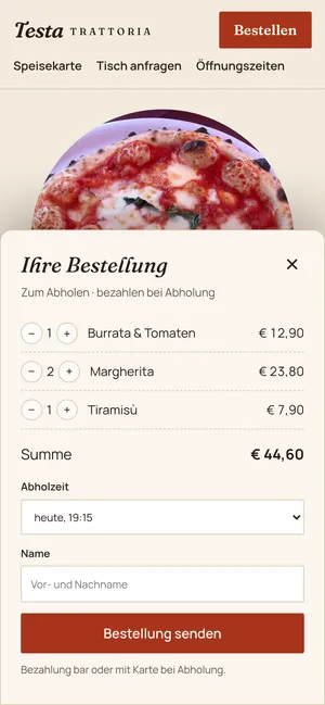 Trattoria Testa auf dem Handy